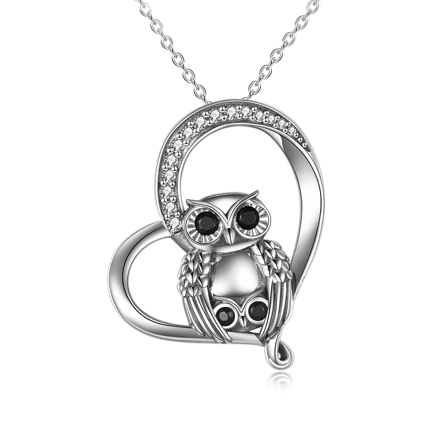 VENACOLY Necklace Sterling Silver Mermaid/Owl/Rabbit/Frog/Giraffe Pendant Mother's Day Jewellery for Women (Owl)