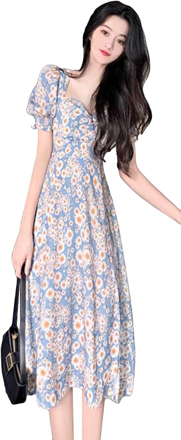 Amazon Yitongレディース ワンピース 夏服 半袖 レディース Aラインワンピース ハイウエスト 着痩せaライン ミモレ丈 気質 花柄 ワンピース 韓国風ワンピ ファッション カジュアル 通勤 通学 ワンピース チュニック 通販