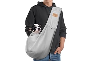 vrbabies Dog Sling, Breathable Mesh Dog Sling Carrier, Adjustable Strap Dog Carrier Sling, Dog Carrier Bag with Pocket, Hands Free Dog Carriers for Travel Outdoor(Grey-L)