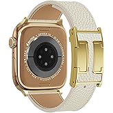 Leather Magnetic Watch Band Compatible with Apple Watch Ultra 49mm 46mm 45mm 44mm 42mm 41mm 40mm 38mm, Designer Replacement Strap for Women Men iWatch Series 9/8/7/6/5/4/3/2/1/SE/Ultra 2