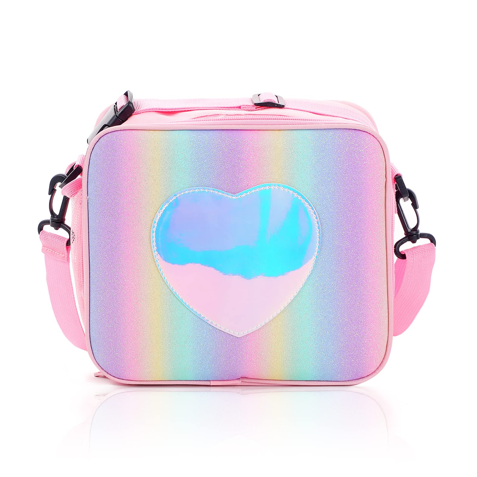 Leakproof Thermal Lunch Bag for Girls - Rainbow Glitter Portable Cooler Insulated Tote for Kids, Work, School, Picnic, Camping