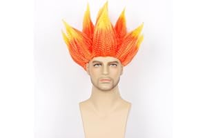 Askuang Mens Short Ombre Orange Wig Short Spiky Wig for Men Flame Costume Dress Up Fancy Party Fire Costume Wig