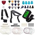Guitar Accessories Kit with Guitar Strings,Guitar Tuner,Guitar Capo,3-in-1 Restring Tool,Pick Holder,Guitar Picks,Finger Protectors,Thumb Finger Picks, Guiter Bridge Pins,Guitar Nuts,Guitar Saddles