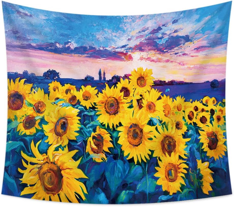 Trippy Sunflower Cactus Moon Large Pink Aesthetic Tapestry Wall Hanging Yellow Blue Sunset Spaceman Home Dorm Decorations Sunflower Sunset 59x78 74inch Amazon Co Uk Kitchen Home