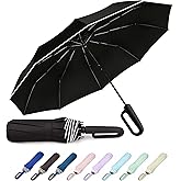 MRTLLOA 46 Inch Travel Essentials Ring Handle Umbrella, Windproof for SUN/UV and Rain with Reflective Stripe, Compact Folding Backpack Umbrella for Women Men, 10 Ribs