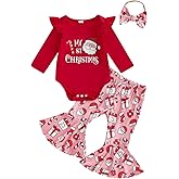 Ysfanwuxi My First Christmas Baby Girl Outfit Newborn Gingerbread/Santa Romper Flare Pants Set Infant Fall Winter Clothes