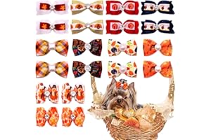 PET SHOW 20pcs Thanksgiving Day Small Dog Hair Bows with Rubber Bands for Medium Dogs Turkey Fall Puppies Cats Kittens Rabbits Yorkie Topknot Grooming Costumes Hair Accessories