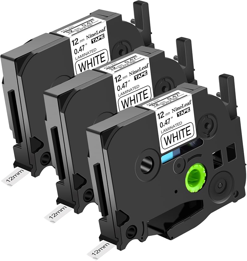 NineLeaf 3 Pack 12mm TZe-231 Laminated Label Tape Black on White Compatible