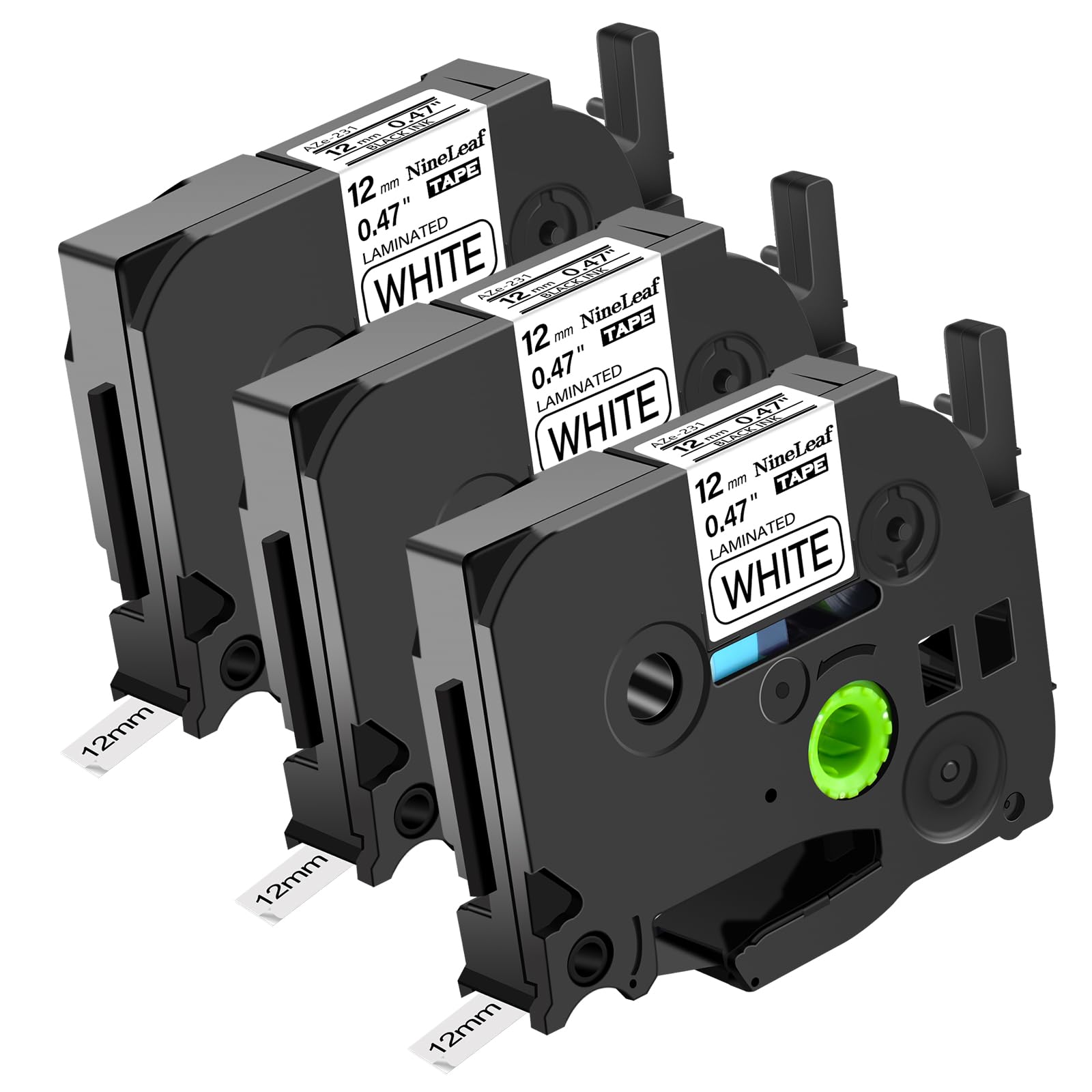 NineLeaf 3 X Compatible for Brother P-Touch Label Tape 12mm 0.47 Laminated TZe-231 TZ-231 TZe231 Black on White Tze Tape 12mm Brother Label Printer PT-1000 H110 H108 H200 E110 H105 H100R H101C