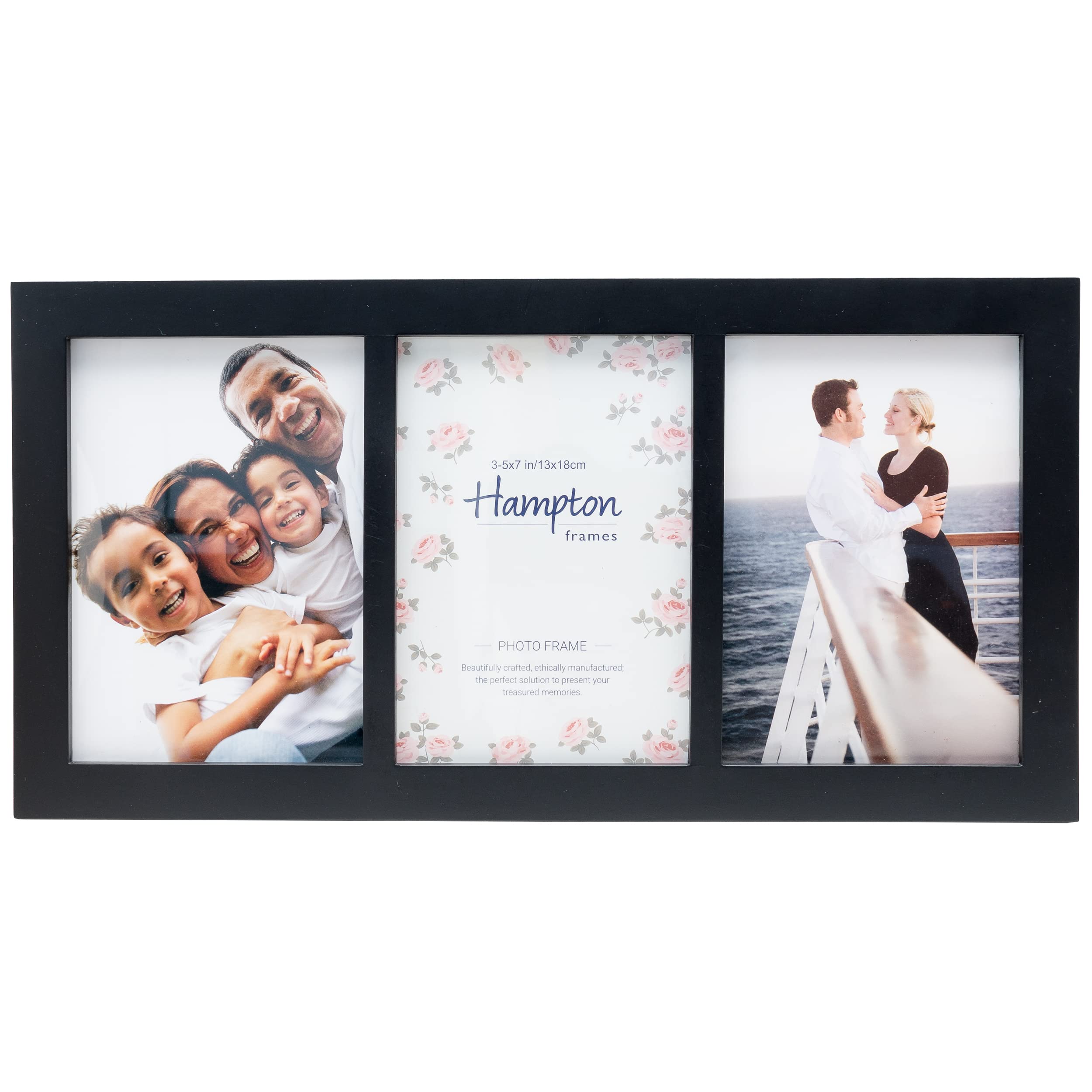 Hampton Frames GALLERY 3 Aperture - 5x7 (13x18cm) Black Multi Aperture Picture Photo Frame Acrylic (Non-Glass) Front GAL57-3APBKP