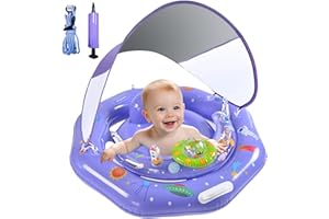 Baby Float with Canopy, Baby Swim Float with UPF50+ Sun Protection, Infant Pool Float with Toy Play Console