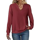 EADINVE Women Casual Long Sleeve V Neck Sweatshirts Cute Loose Fit Lightweight Pullover Tops