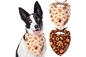 Oritasy Thanksgiving Fall Dog Bandanas, 2-Pack Triangle Reversible Turkey Pumpkin Pet Scarves, Premium Fabric, Bandana for All Boys Girls Dogs (Large, Style 2)