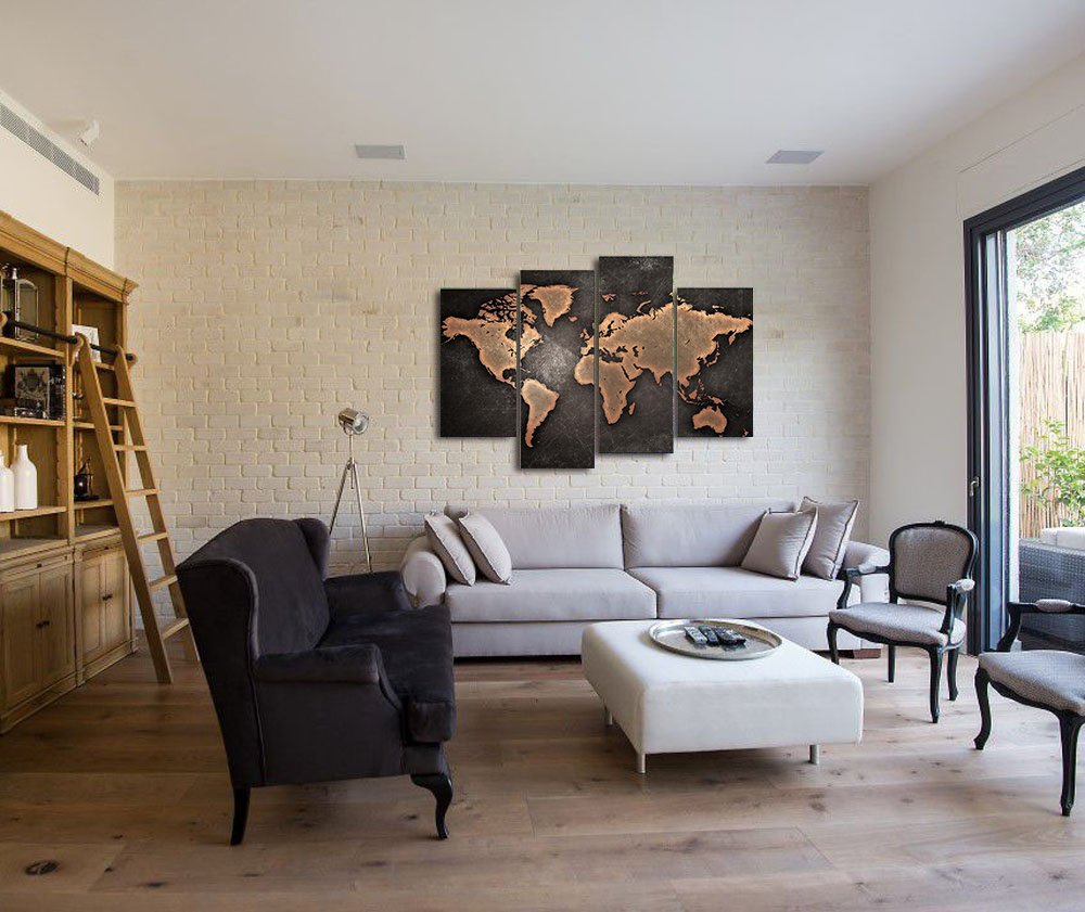 B072zrfjc1 レモンツリーart アートパネル キャンバス絵画 世界地図 アンティーク風 マップ インテリアアート 壁飾り 壁掛け 部屋飾り アートフレーム 木枠付の完成品 30ｘ60cmｘ2 30ｘ80cmｘ2の4パネルセット 日本産