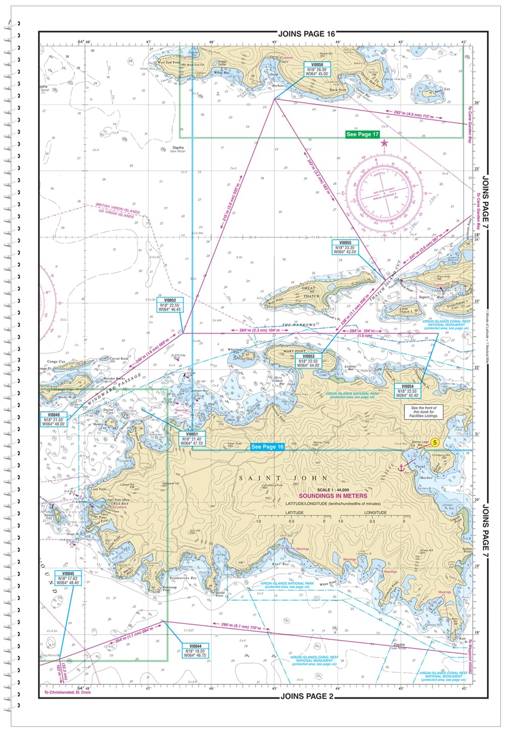 MAPTECH Compact ChartKit and Cruising Guide, Virgin Islands and Puerto Rico, 8th Edition, 100 Pages Full-Color Charts, Spiral Bound, 18