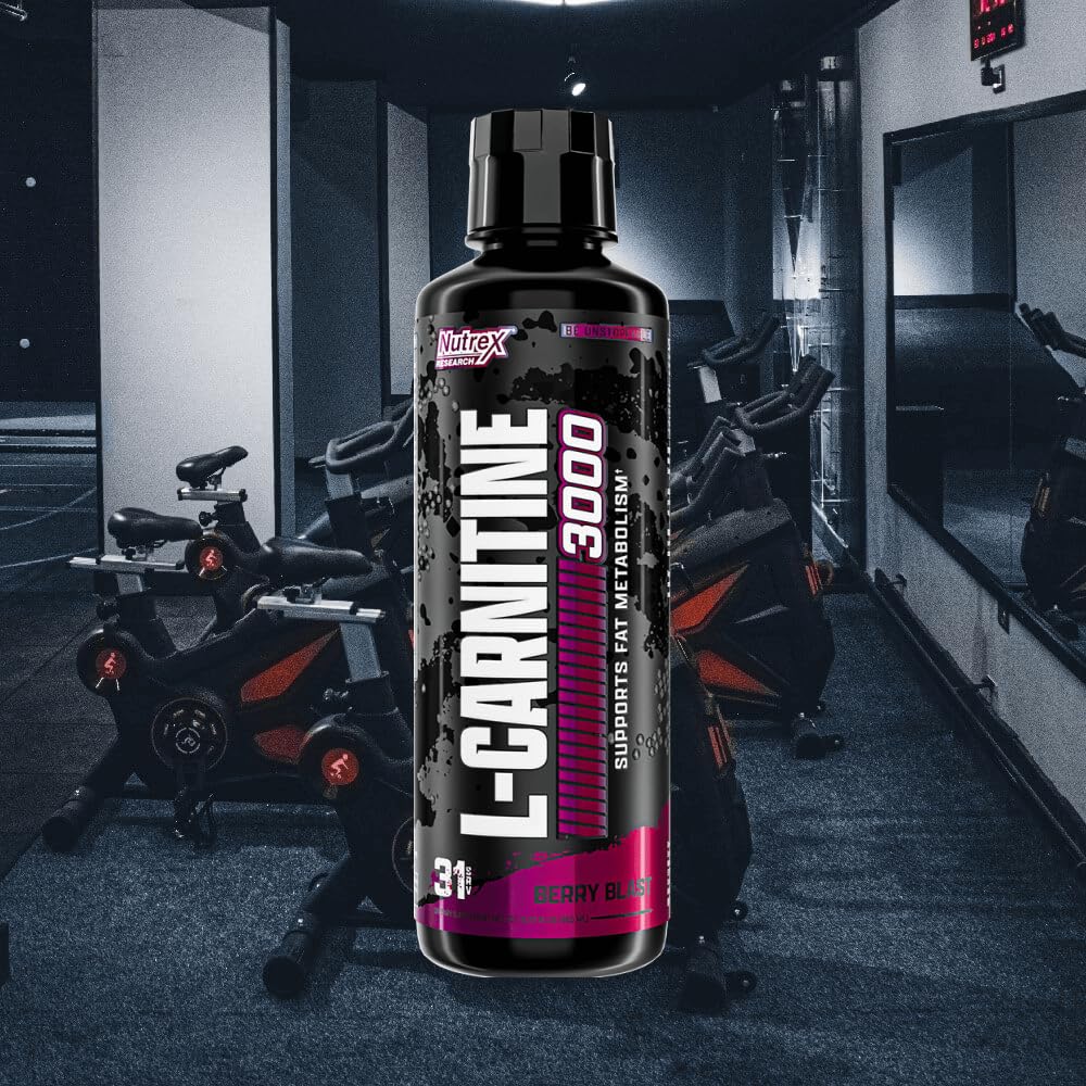Nutrex Research L-Carnitine 3000 (31 Servings, Berry Blast) | Liquid Shots, Stimulant Free | Supports Muscle Recovery For Men and Women