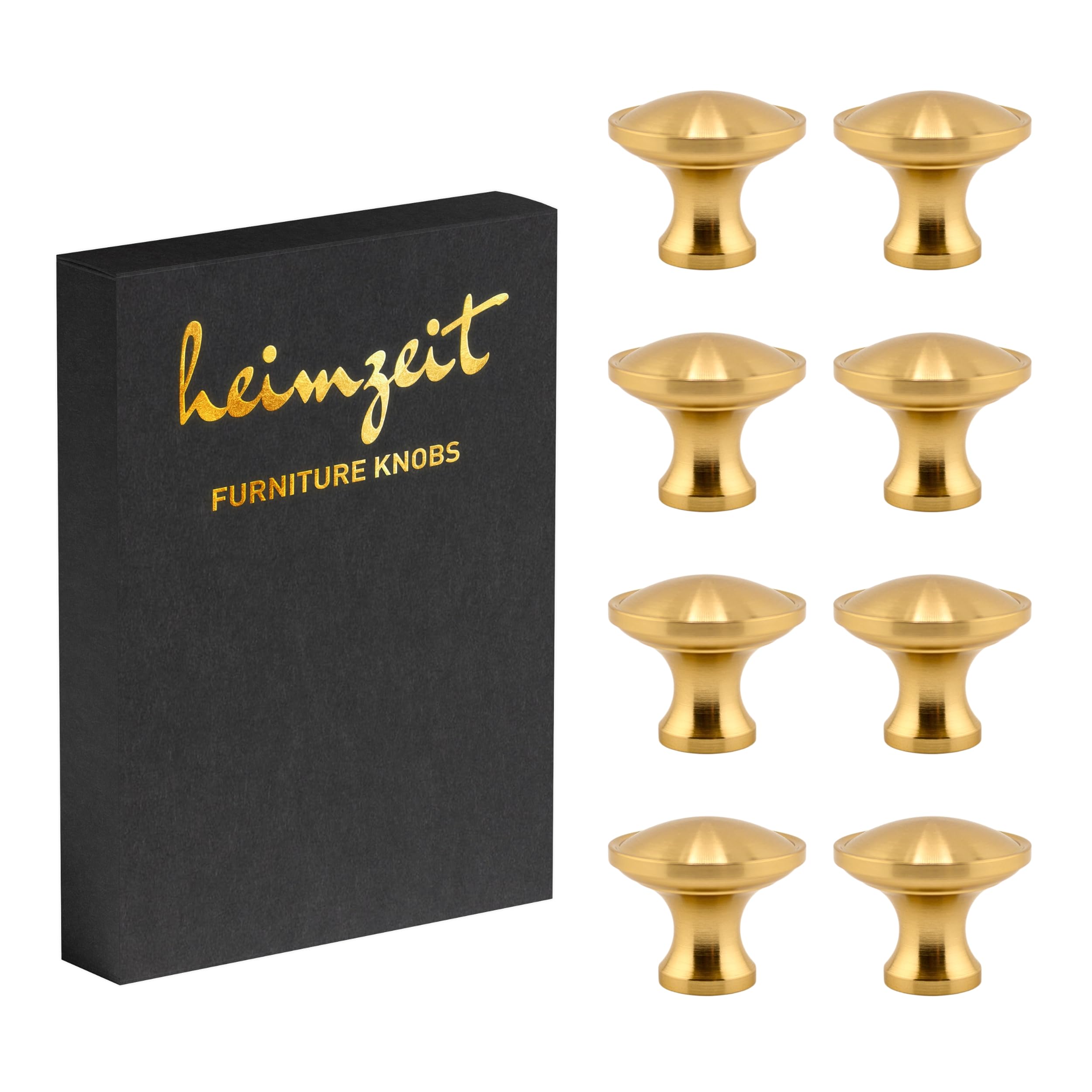 heimzeit Cabinet Knobs Nova for Doors, Drawers, and Dressers Made of Aluminium [8 Pieces, Round] Color: Gold, Stylish Design, Furniture Knobs with Single Hole Grip and Screws