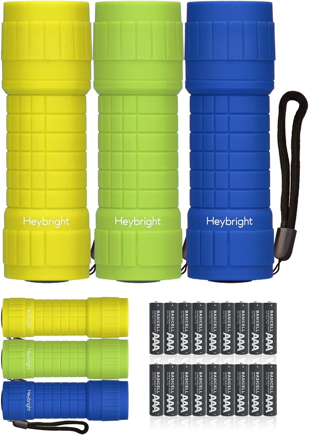 Heybright 6 Pack Super Bright COB LED Flashlight Handheld Light 100 Lumen 18 X AAA Included (HB-FL-100-6PK) - - 