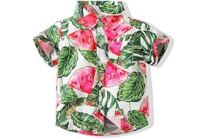 Koijhnb Baby Boys Hawaiian Shirts Novelty Printed Funky Short Sleeve Button Down Shirt Toddler Aloha Luau Shirt 2-5T