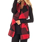 SISROL Women Buffalo Plaid Vest Casual Lapel Open Front Sleeveless Cardigan Jacket Coat with Pockets S-3XL