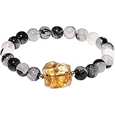 Lightock Black Rutilated Quartz/Citrine Beaded Bracelets Protection and Prosperity Wealth Stretch Bracelet for Women Irregular Spiritual Crystals and Stones Jewelry