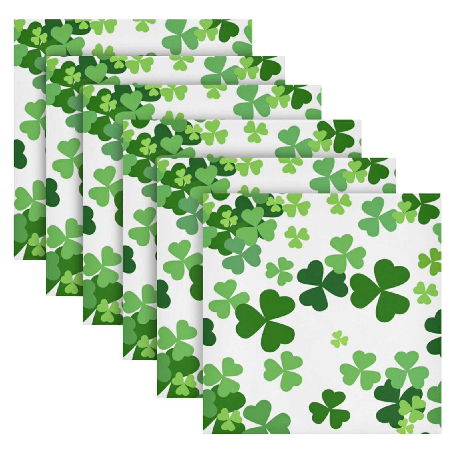 St.Patrick's Day Cloth Napkins Set of 6, St. Patrick's Day Lucky Clover Shamrocks Square Premium Polyester Table Linen Napkin for Dinner Parties