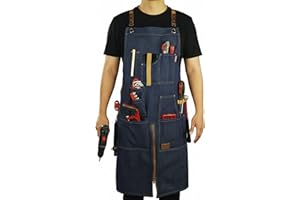 Stenffy Work Apron,Tool Aprons with Multiple Pockets,Adjustable Zipper, Metal Ring, Tape Measure Clip, Plus size