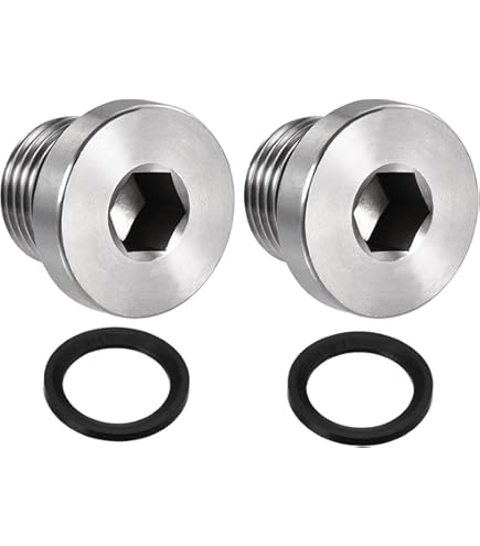 Uxcell 1/4 NPT Male Plug Stainless Steel Thread Hex Head Socket Pipe Fitting With Sealing Rubber Ring 2 Pack