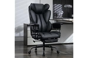 amseatec Big and Tall Office Desk Chair - Wide Ergonomic Executive with Footrest, High Back Lumbar Support Reclining Gaming Computer Chair for Heavy People (Black)