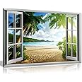 Beach Sunset View 3D Window Effect Canvas Wall Art Picture Print (30X20), Bedroom