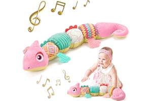 Sumobaby Infant Baby Musical Stuffed Animal Toys for 0-3-6-12 Months,Multi Sensory Toys with Crinkle and Rattles, Tummy Time Toys for Newborn Boys Girls, Dinosaur, Pink