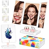 BERTHALESS Rechargeable Makeup Mirror with Lights, 14.4" L x 9.1" W Lighted Vanity Mirror Tabletop 3X/2X/1X Magnification
