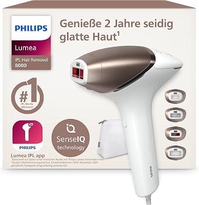 Lumea IPL 8000 Series - IPL Geräte Haarentfernung für bis zu 2 Jahre seidig-glatte Haut¹ mit 4 Aufsätzen für Körper & Gesicht, kabellos, Alternative zur Laser-Haarentfernung (BRI948/00)