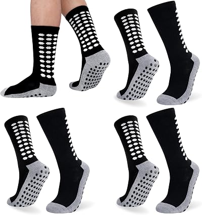Zuimei 3 Pairs Grip Socks for Men Anti-Slip Football Sports Black Blue White