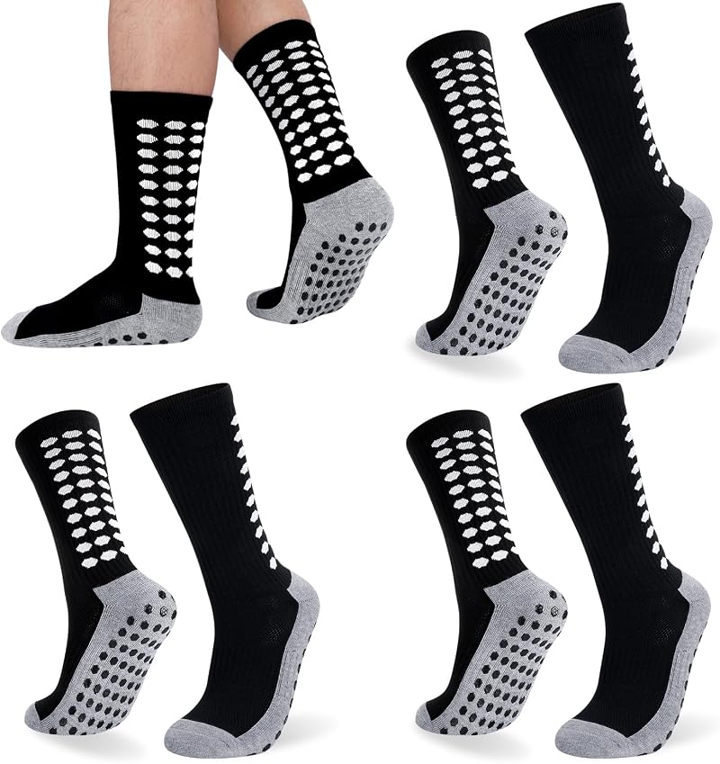 Zuimei 3 Pairs Grip Socks for Men Anti-Slip Football Sports Black Blue White