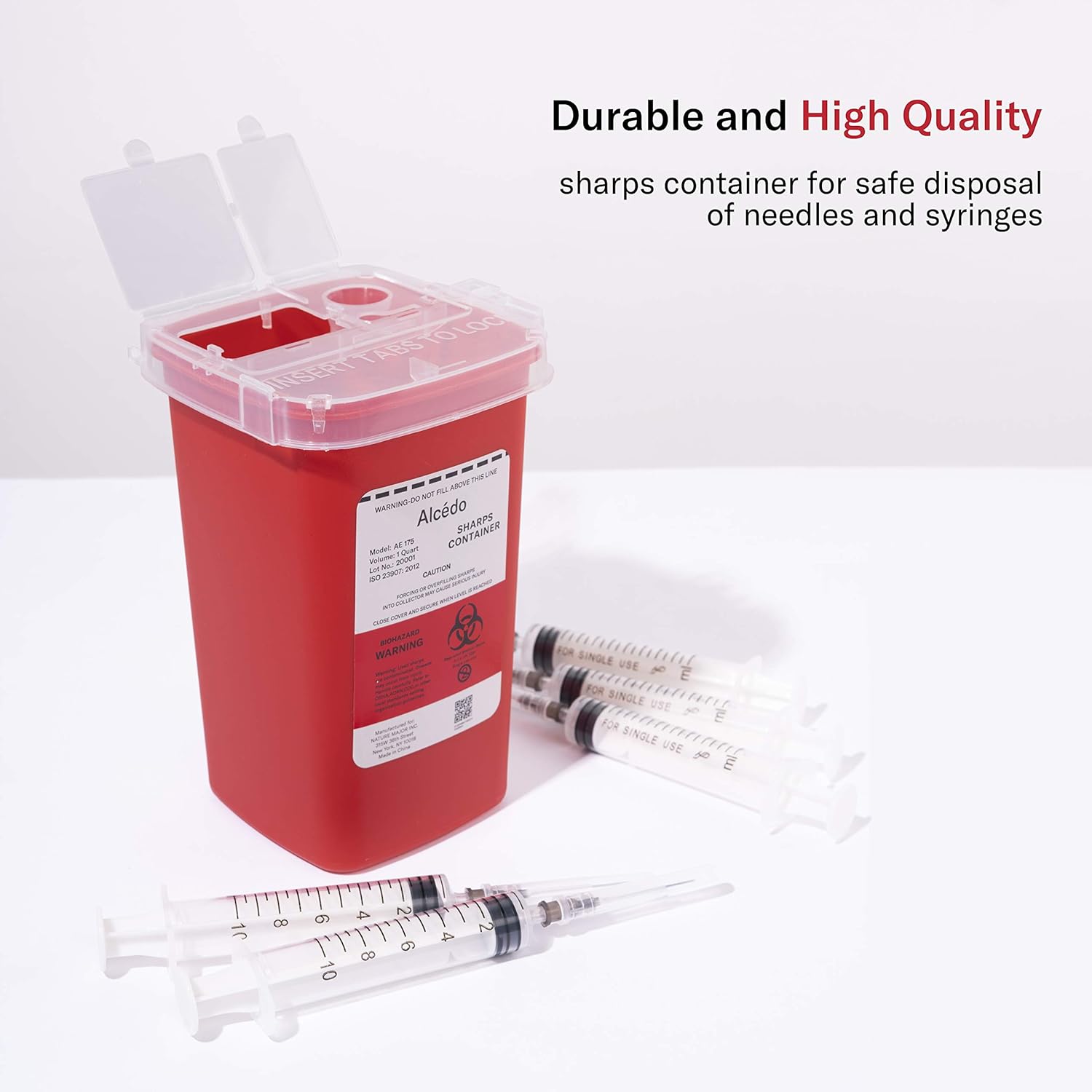 Alcedo Sharps Container for Home Use and Professional 1 Quart (3-Pack) | Biohazard Needle and Syringe Disposal | Small Portable Container for Travel: Industrial & Scientific