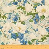 Erosebridal White Flowers Fabric by The Yard Fresh Floral Garden | Upholstery,Botanical Leaf Indoor Not Stretchy,Spring DIY Decorative - Blue Green White,5 Yards