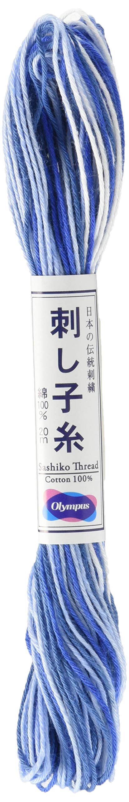 Olympus Sashiko Thread 20m Skein Colour 52 -Variegated Blue & White- Japanese Embroidery & Quilting
