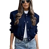 imbpceu Women Bomber Jacket Casual Long Sleeve Button Down Varsity Jackets with Pockets