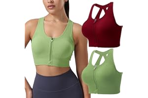 Senlinyoga Sports Bras for Women Zip Front Sports Bra Wirefree Removable Pads Full Support Athletic Bras