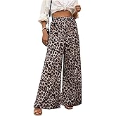 SweatyRocks Women's Leopard Print Elastic High Waisted Wide Leg Pants Loose Trousers