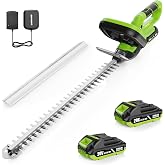 24-Inch Cordless Hedge Trimmer with Battery and Charger Included | 20V Electric Battery Powered Bush Trimmer for Shrubs, 2400 SPM, Dual-Action Blades, 2&times;2.0Ah Batteries, 180&deg; Rotating Handle