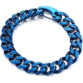 COOLSTEELANDBEYOND Satin Metallic Curb Chain Bracelet Mens Stainless Steel Cuban Link Chain, Hip-Hop Biker Jewelry