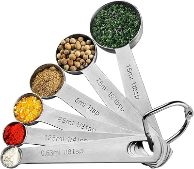 MECHEER Measuring Spoons Set 6 Stainless Steel Engraved Teaspoons Tablepoons