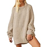 UNCLECAT Womens Oversized Sweater 2025 Fall Trendy Fuzzy Crew Neck Long Sleeve Casual Tunic Sweaters