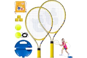 JOY SPOT! Kids Tennis Rackets 2 Pack with Tennis Trainer Rebound Balls, Size 19" & 21" Tennis Training Equipment for Parent-Child Activities, Portable Beginners Junior Youth Tennis Practice Kit for Boy Girl