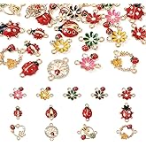 KISSITTY 26pcs Ladybug Charms for Jewelry Making Crocheting Crafting Decor Enamel Flower Ladybug Crystal Rhinestone Pendants Connectors for Bracelets Necklaces Bangles