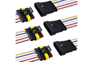 I Little Bamboo 5Pin Way 16 AWG Waterproof Electrical Connectors, Male and Female Way 16 AWG Wire Harness Plug Socket Kit Suitable for Car, Truck, Boat, Motorcycle, Trike, Caravan, Marine-3 Pack