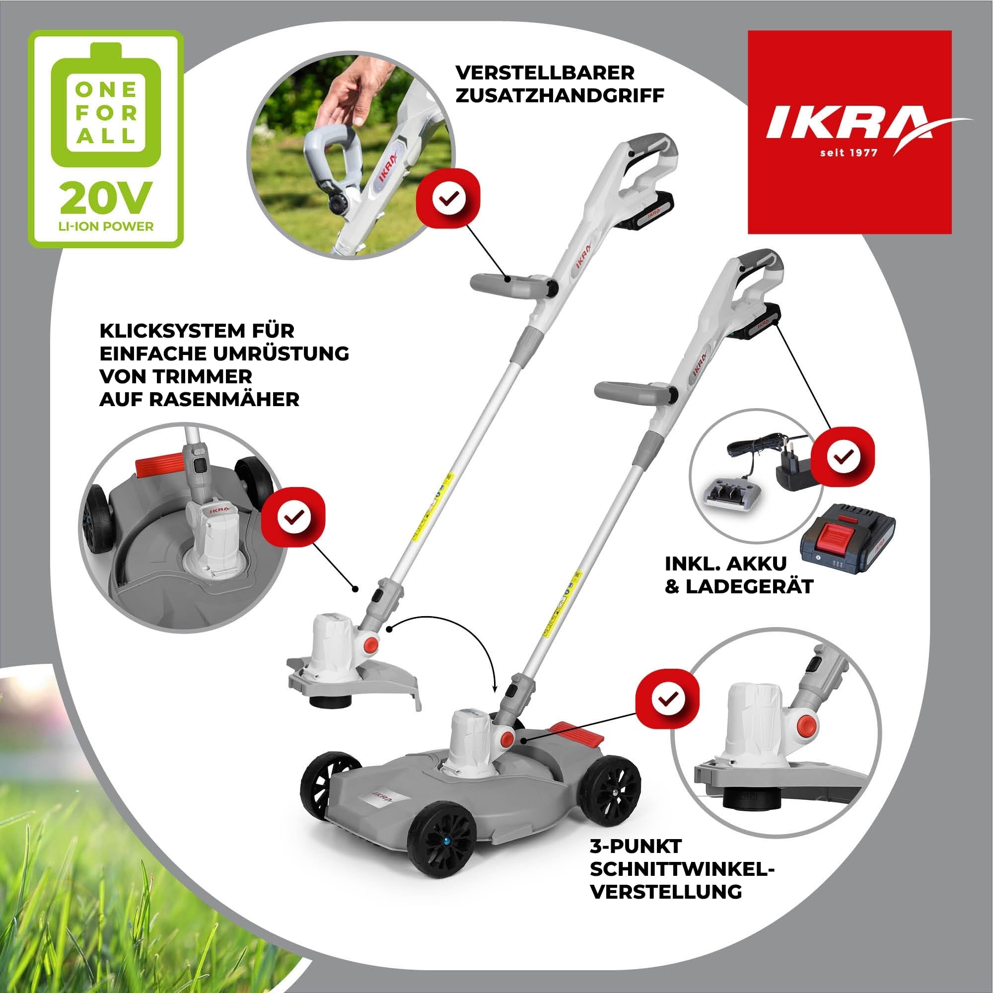 IKRA 2in1 Akku Rasentrimmer Rasenmäher IART 2030 F inkl. Fadenspule 6