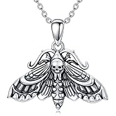 Shusukue Halloween Necklaces for Women 925 Sterling Silver Skull/Cat/Moth/Voodoo Doll Witches Heart Necklace with Obsidian Gothic Jewelry Gifts